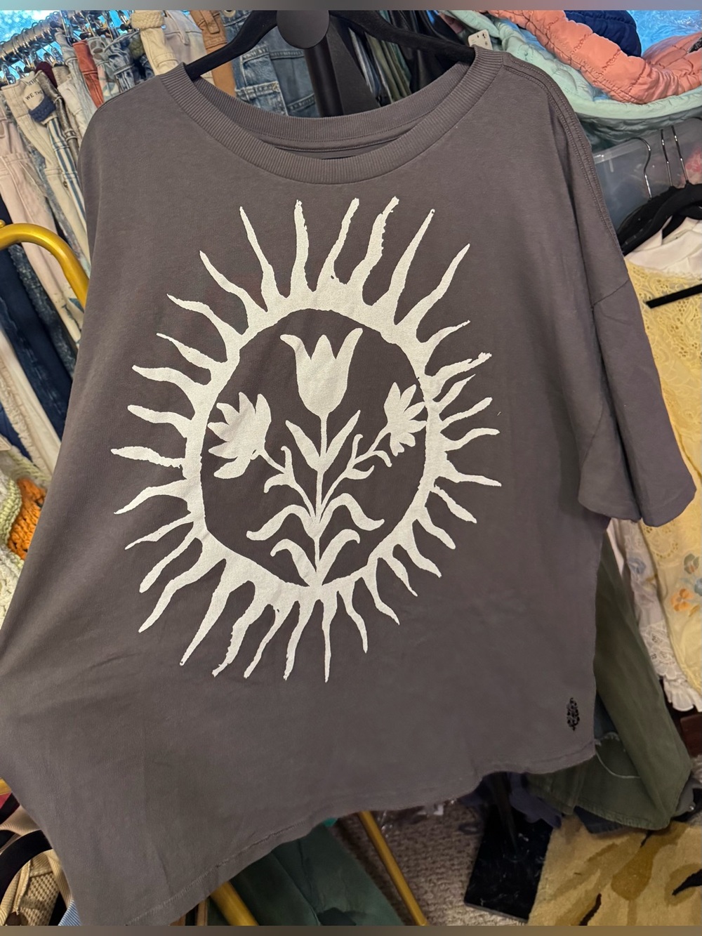 NWOT Free People FP Movement Tackle Graphic Tee - washed black grey combo - XL - Picture 7 of 10